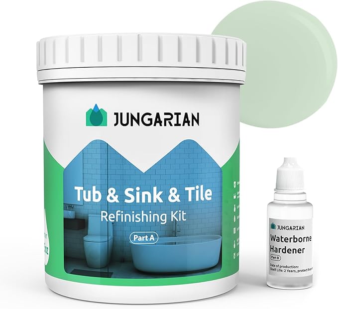 Tub and Tile Refinishing Kit 17.5oz, Low Odor Countertop Paint, Shower Sink Paint for Bathroom Kitchen, 50-55sq.ft Semi-Gloss Light Green