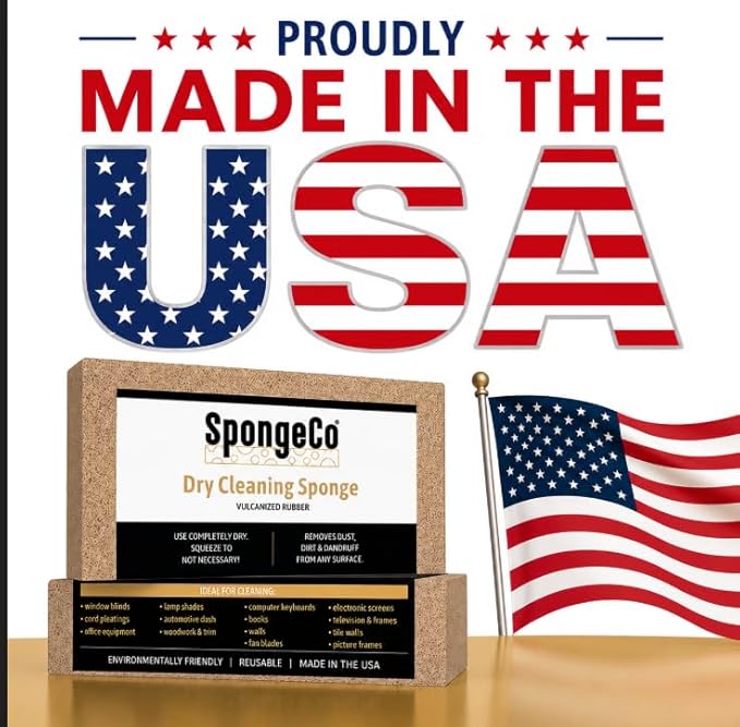 Dry Cleaning Soot Eraser Sponge - Pet Hair, Smoke, Soot, Dust and Dirt Remover - 3x6x3/4 (4 Pack) All Natural Latex Rubber, Made in The USA