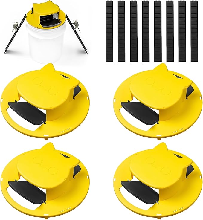 4-Pack Mouse Trap Lid Multi-Catch Humane Trap for Indoor Trap Bucket Bucket Mouse -Outdoor Use Compatible with 5-Gallon Buckets (Yellow)