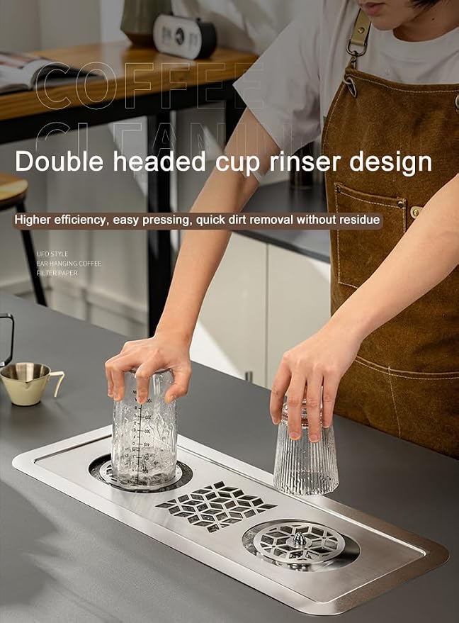 Double Headed Glass Cup Rinser Stainless Steel Glass Washer for Kitchen Sink Bottle Washer Cup Cleaner Sink Attachment Accessories for Home Bar Faucet