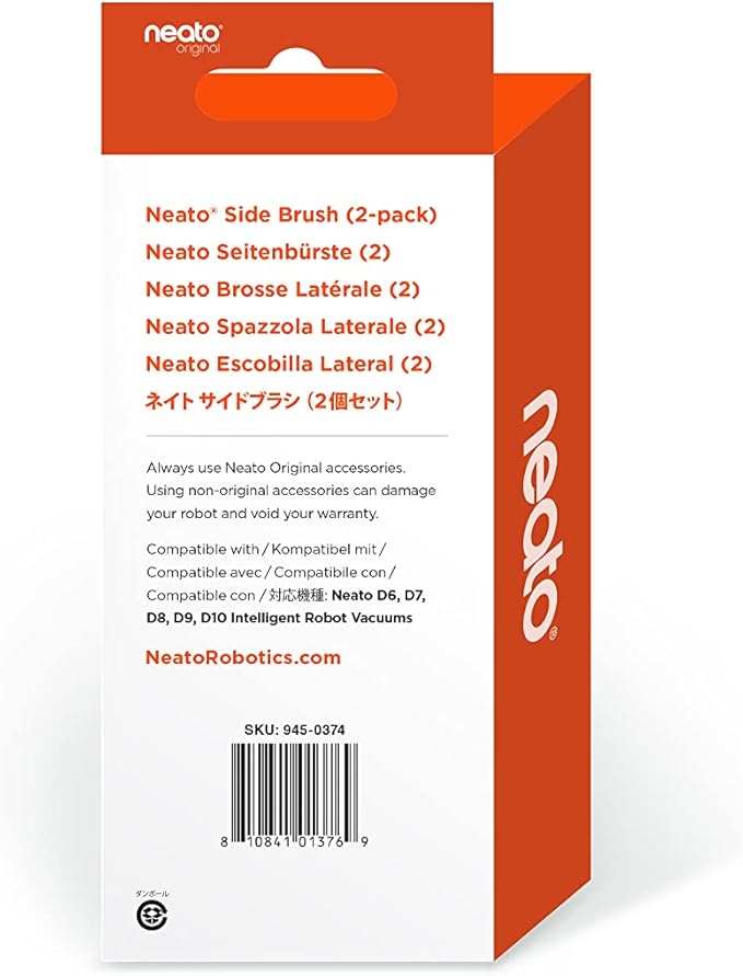 Neato Robotics Original Replacement Parts- Side Brushes (2-Pack), Black. Compatible with Neato D6, D7, D8, D9, D10 Robot Vacuums