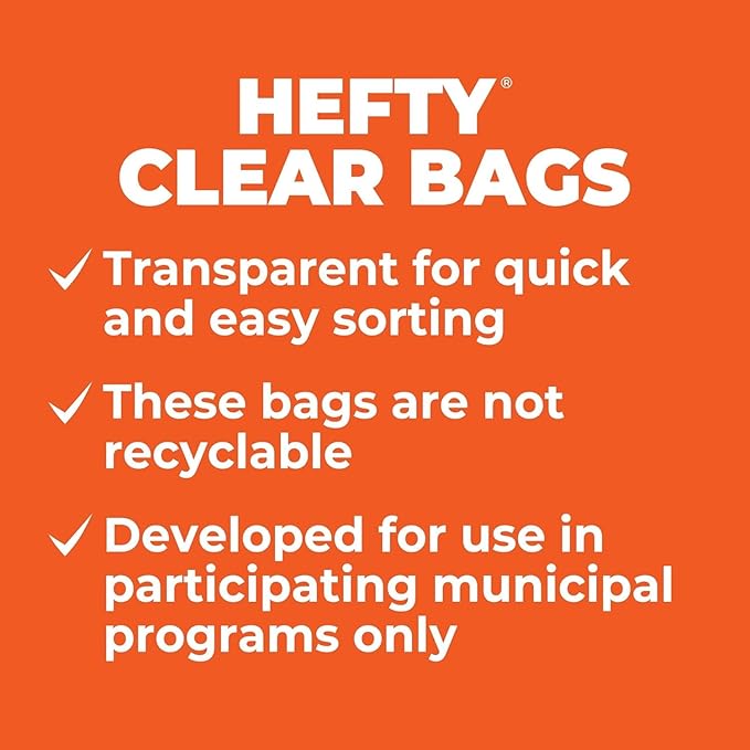 Hefty - Clear Large Trash Bags, Scent Free - 30 Gallon, 36 Count