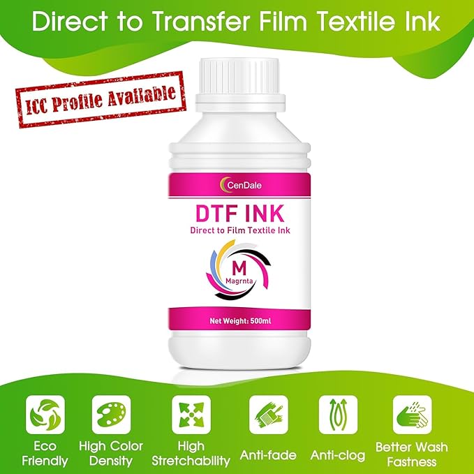 CenDale Premium DTF Magenta Ink - 500ML DTF Transfer Ink for PET Film, Refill DTF Ink for Epson ET-8550, ET-8500, L1800, L800, R2400, R1390, P400, P800, XP15000, Heat Transfer Printing Direct to Film
