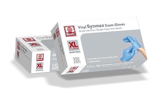 Basic Medical Synmax Vinyl Exam Gloves - Latex-Free & Powder-Free - X-Large, BMPF-3004(Case of 1,000)