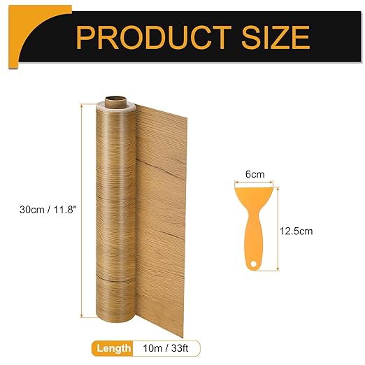HARFINGTON Wood Grain Repair Tape 11.8 Inch x 33ft Self Adhesive Repair Patch Tape Simulated Wooden Floor Tapes with Plastic Scraper for Tables Doors Windows Furniture, Yellow Teak