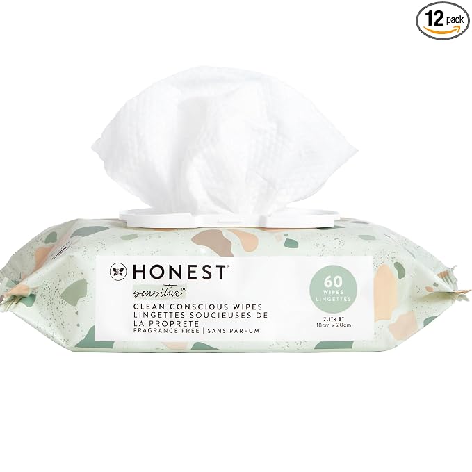 The Honest Company Hypoallergenic Multi-Use Baby Wipes for Sensitive Skin, Geo Mood, 60 Count (Pack of 12)