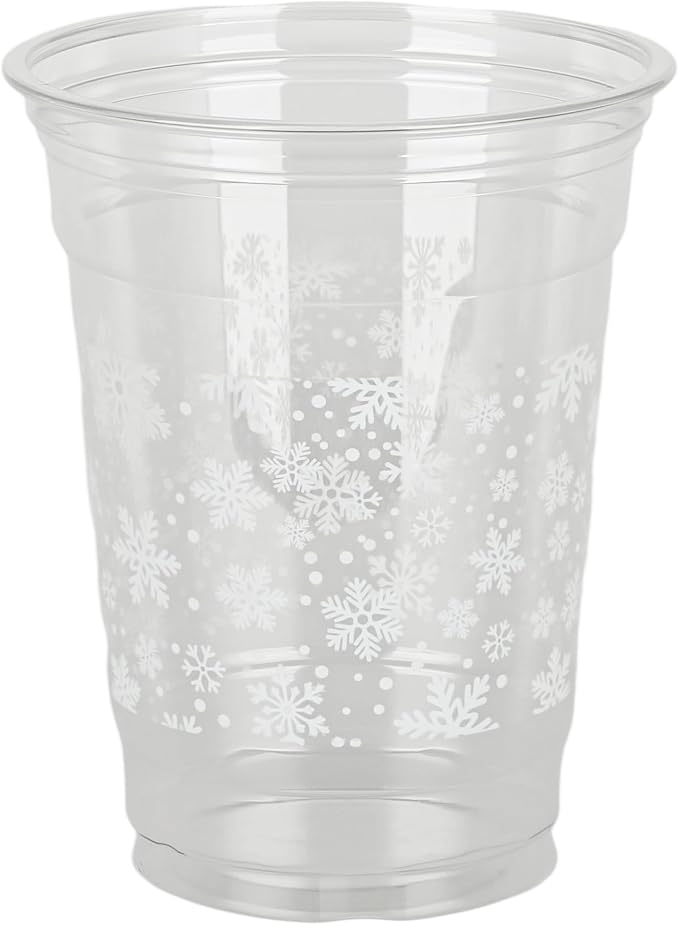 AimFun Snowflakes Plastic Cups Christmas Snowflake Disposable Party Cup Winter Holiday 12oz Clear Cups for Candy Beverage Snacks Birthday Baby Shower Party Supplies (50, Snowflakes)