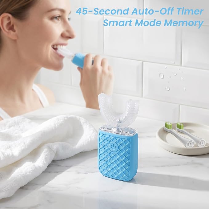 Sonic Electric U Shaped Toothbrush for Adults, Automatic Full Mouth Cleaning Toothbrush, 360° Stain Removal, IPX7 Waterproof Rechargeable, 3 U-Shape & 2 Straight Brush Heads