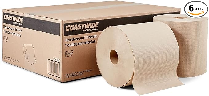 Coastwide Professional Recycled Hardwound Paper Towels, 1-Ply, 800 ft./Roll, 6 Rolls/Carton