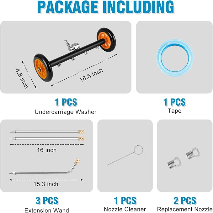 16 inch Undercarriage Pressure Washer Attachment, 2 In 1 Power Washer Water Broom with 7 Nozzles for Cleaning Car, Sidewalk