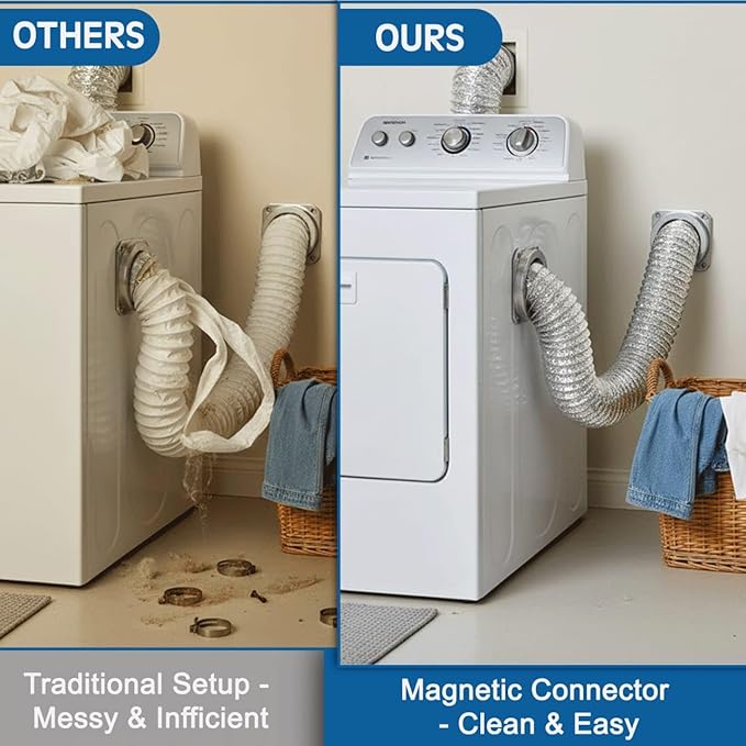 Magnetic Dryer Vent Coupling DV-180 Airtight Seal Dryer Vent Connector Kit Easy to Clean magnetic dryer vent connector kit, Quick Connector Including a 2.6ft 4" Duct and two Clamps