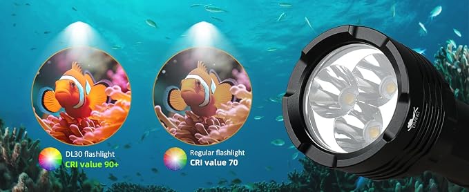 Wurkkos DL30 Dive Light Scuba Diving - Dive Flashlight Super Bright Max 3600 Lumen with 90CRI 100m Underwater Flashlight for Diving IPX-8 Waterproof Submersible Flashlight