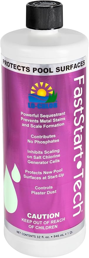 Lo-Chlor FastStart-Tech - Easy Pool Starter Protects New Pool Surfaces At Start Up - Prevents Metal Stains and Scale Formation As Part of Your Pool Opening Kit For Above Ground Pool & Inground (32oz)