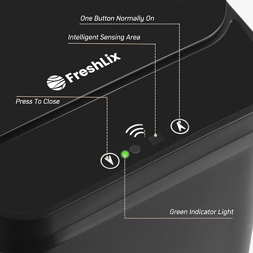 FRESHLIX Bathroom Trash Can, 2.6 Gallon Automatic Motion Sensor Touchless Garbage Can, Waterproof Trash Bin with Lid, Narrow Small Waste Bin for Kitchen, Office, Bedroom, Black, 3 Pack
