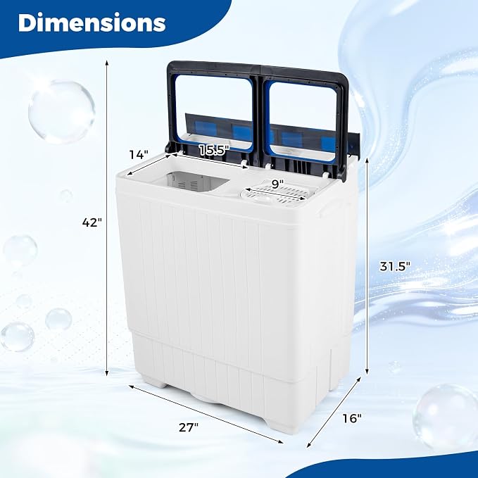 Giantex Portable Washing Machine, 26LBS Twin Tub Mini Compact Laundry Washer Spinner Combo with Drain Pump, 18Lbs Washer and 8Lbs Spinner for Apartments, RVs, Dorms, Blue+White