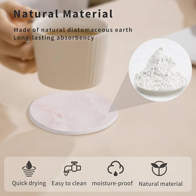Diatomaceous Earth Coasters Set of 4, Super Absorbent Quick-Dry Heat-Resistant Drink and Coffee Coasters, Modern Stone Irregular Design for Kitchen Counter and Coffee Table, Pink