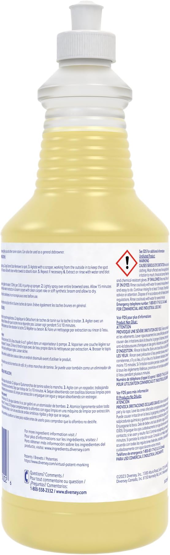 Diversey 101109759 Tannin Stain Remover, Carpet Cleaner for Coffee, Tea and Cola Stains, Ready-to-Use Liquid, Fruity Scent, 32-Ounce