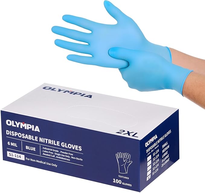 NORTHSKY Olympia Disposable Nitrile Gloves, 6 mil, Mechanic Disposable Gloves Powder and Latex Free, Manufacturing, Blue