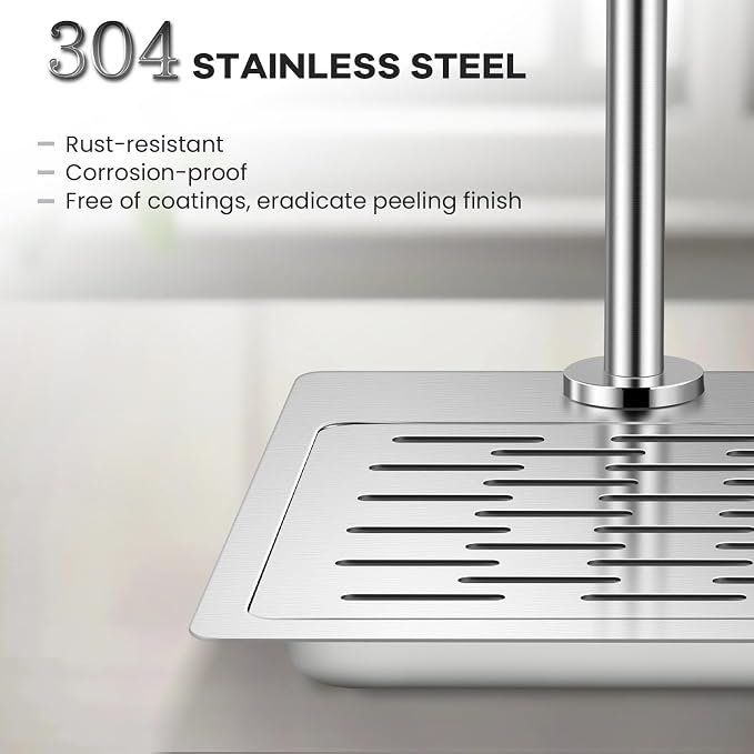 Huanyu Pitcher Rinser with Faucet | 360 Degree Rotating High-Pressure Nozzle | Stainless Steel Glass Rinser with Drain and Drip Tray | Funnel Shaped Sink | 18.11×9.05×11.82 in