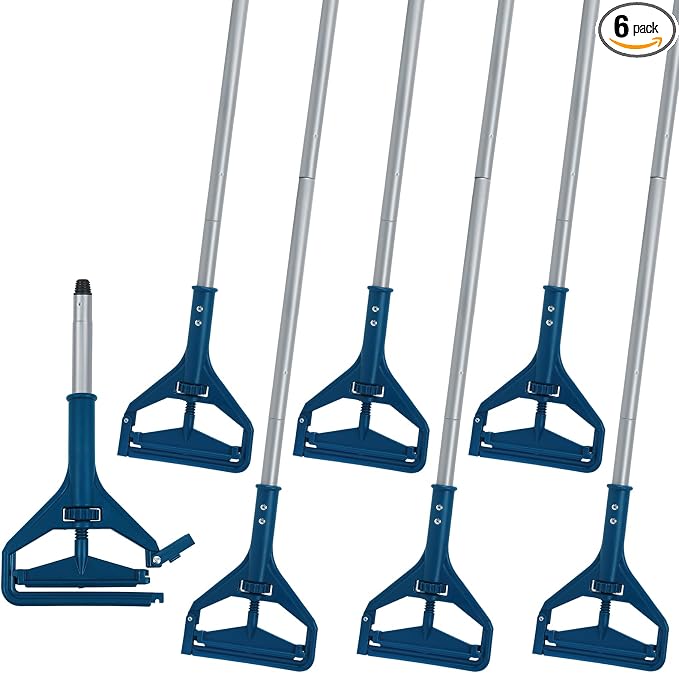 KalTell 6PK Commercial Wet Mop Handles, Industrial Mop Sticks Replacment Holders Grippers, Heavy Duty, 57”, Janitor Supplies