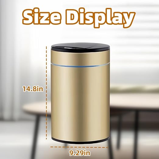 Garbage Can with Lid, Intelligent Sensor Opening and Closing, Small Garbage Can for Living Room, Bedroom, Kitchen and Bathroom (1, Gold)