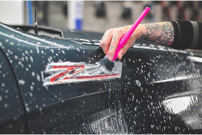 Detail Factory - Synthetic Detailing Brush Set - Long & Short Brush - Ultra-Soft Interior Car Cleaning Brushes for, Screens, Emblems, & Tight Spaces - Pink