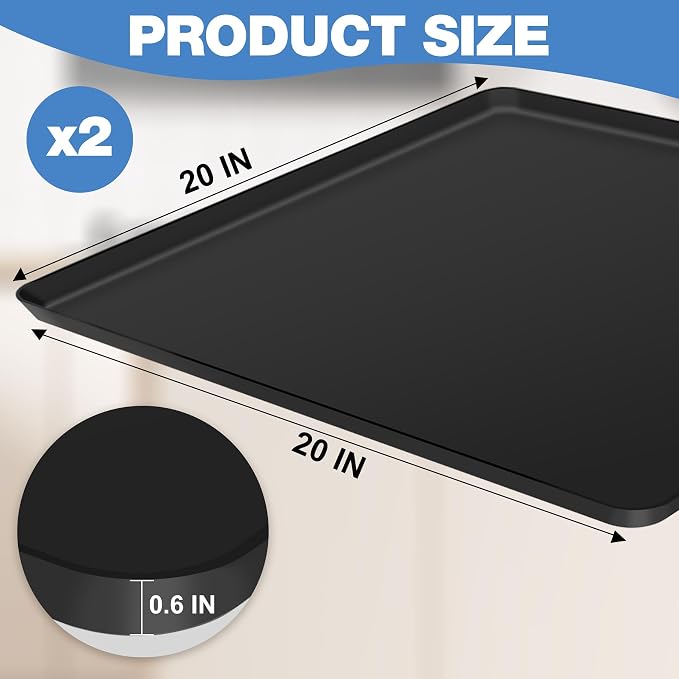 ToLanbbt 2P Mini Fridge Silicone Mat, 20" x 20" x 0.6" Mini Fridge Drip Tray Under Refrigerator Mat Carpet Floor Protector, Leak-Resistant Portable AC Pan for Washing Machine Dishwasher Dryers, Black