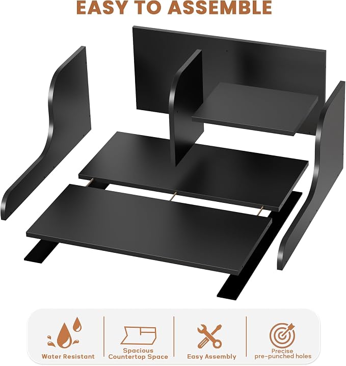 DTK Washer Dryer Countertop with Shelf,27.5" D x 27" W x 11.8" H Wood Countertop for Washer and Dryer,Laundry Countertop with Anti-Slip Strips and Edge Rails,Dryer Countertop for Laundry Room(Black)
