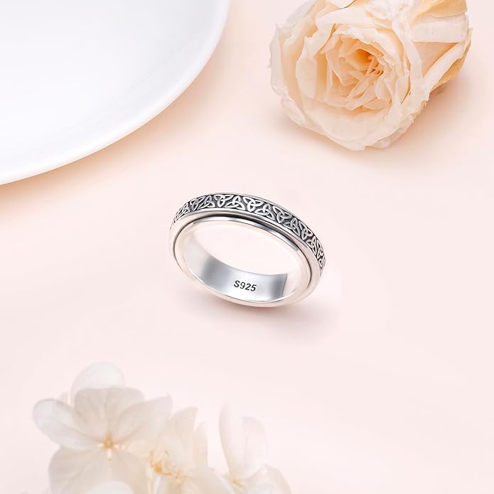 S925 Sterling Silver Spinner Fidget Ring Relief Boredom ADHD Autism Jewelry Gifts for Women Men