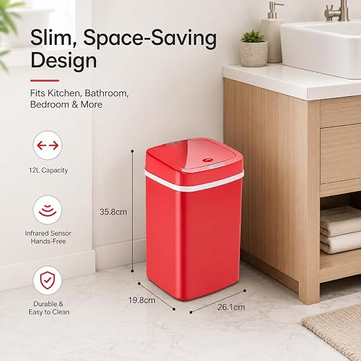DZT-12-5S Smart Motion Sensor Trash Can 10.3 * 7.8 * 14.1inch | 0.3s Fast Opening, Auto Close & Touch-Free Operation for Home and Office (Rose-Pink)