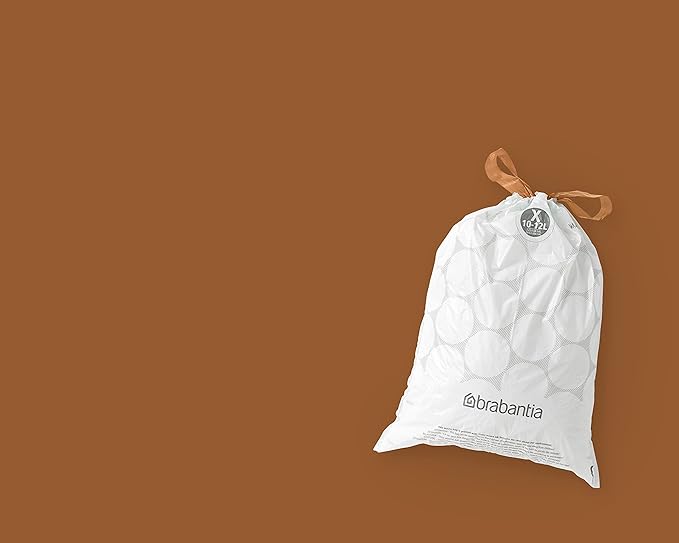 Brabantia PerfectFit Trash Bags (Size X/2.6-3.2 Gal) Thick Plastic Trash Can Liners with Drawstring Handles (200 Bags)