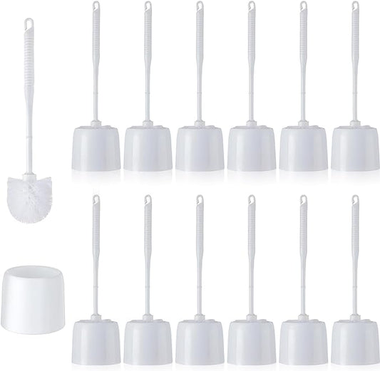 Roshtia 12 Sets Toilet Brush and Holder Set for Bathroom Toilet Bowl Brush Scrubber with Caddy for Deep Cleaning, 14.57 Height (White)