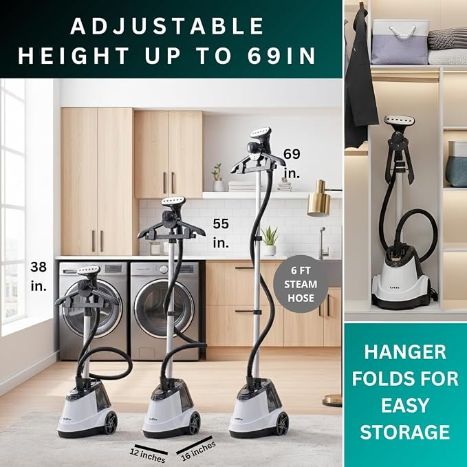 True & Tidy® Pro Smart Auto-Off Commercial Garment Steamer with Extra Large 2.9L (98 oz) water tank, Heavy Duty with 3 Steam Settings, Aluminum Steam Plate, up to 90 mins