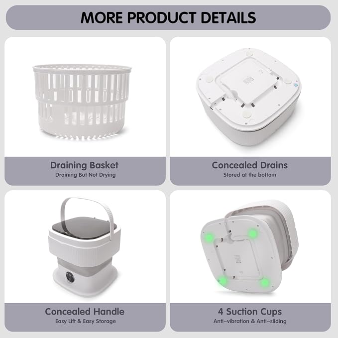 Mini Portable Washing Machine, 20L Foldable Portable Mini Washer Machine with Spin Dry, Collapsible Travel Washing Machine for Dorms, Apartment, RV and Camping. (Grey)