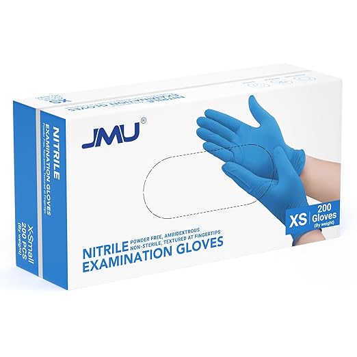 JMU 3.5 Mil Medical Nitrile Exam Gloves Disposable Latex-Free, XSmall - Blue (200 Pcs)