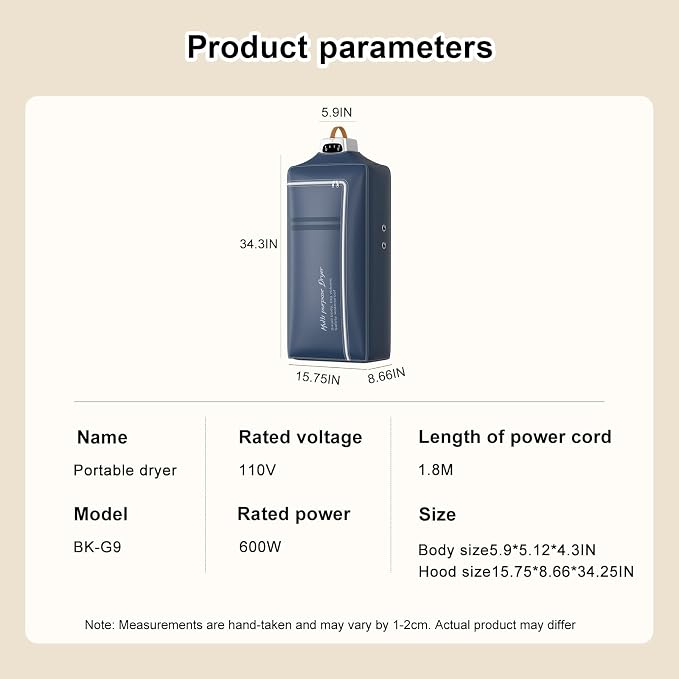 Portable Clothes Dryer, Mini Compact Dryer, Upgraded Fast-Drying Machine with Adjustable Timer & Wrinkle-Reducing Heat, for Travel, Apartment, Families, RV