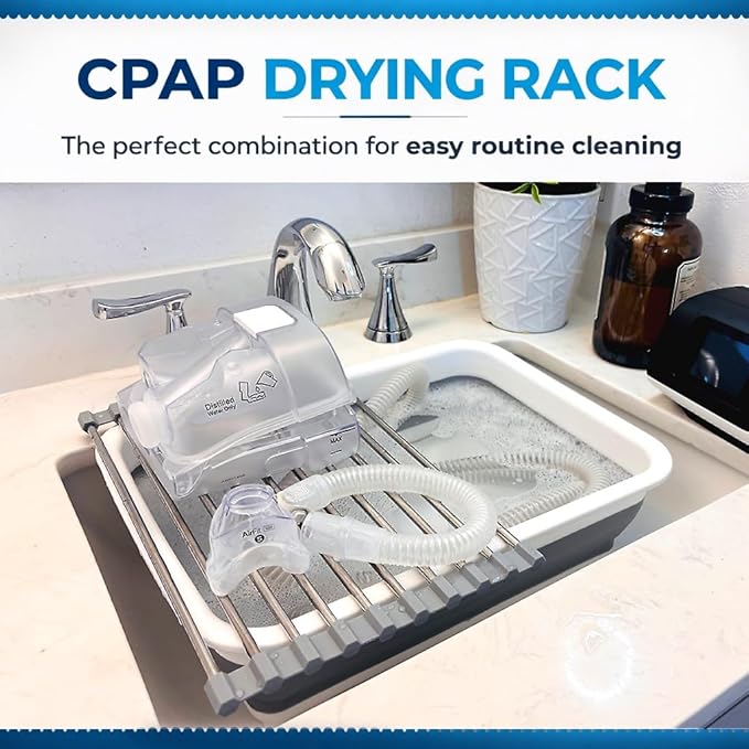 CPAP Cleaning Kit for Hose and Mask, CPAP Hose Cleaning Brush, Collapsible Wash Basin, Drying Rack, Storage Bag, Compatible with Standard and Slimline CPAP Tubing (Drying Rack Kit)