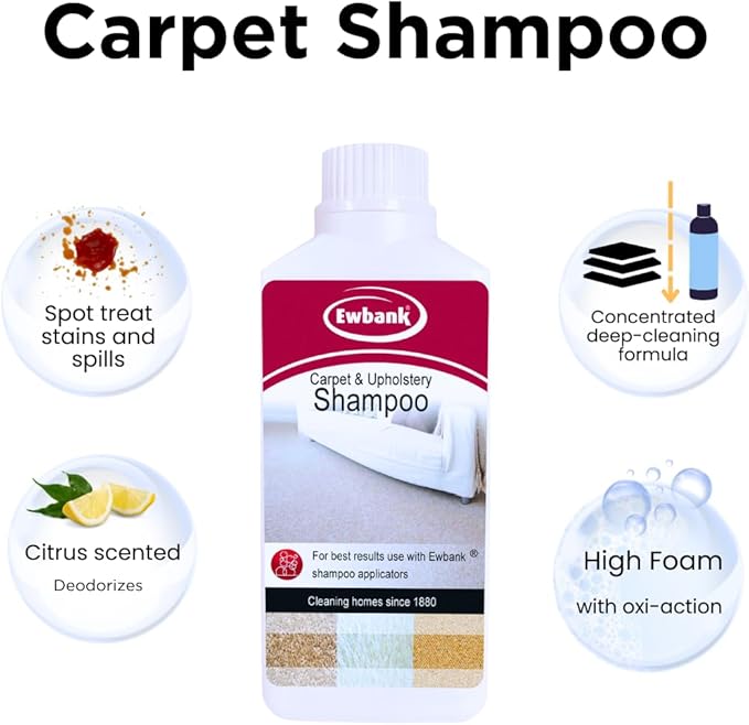 Carpet Cleaning Kit - Compact Upright Shampooer, Stain Remover Brush, and Liquid Cleaning Solution, For Rugs, Carpets, Car Interior, Mats, and Upholstery