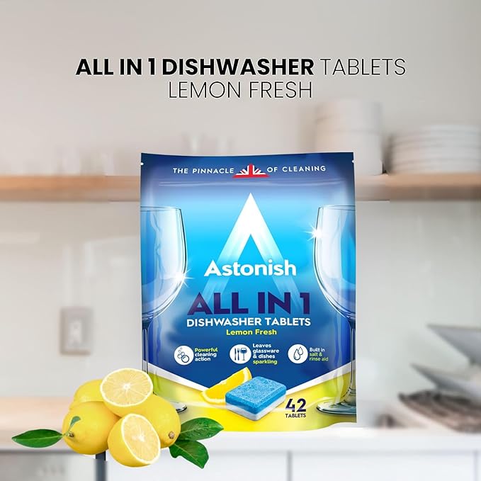 Astonish All In 1 Dishwasher Tabs, 100ct + Fresh Fizz & Fresh Bathroom Toilet Bowl Cleaner, 8ct