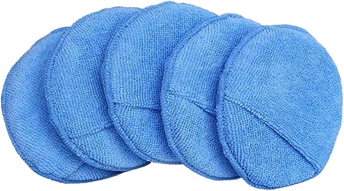 Compatible for 5/10Pcs Car Detailing Applicator Pads Wax Polish Microfiber Round Foam Sponges Soft Cleaning Tools(Blue 5Pcs)