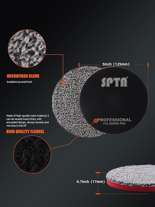 SPTA 5"(125MM) Microfiber Cutting Pads, 3PCS Soft Microfiber Wax Removal Pad, Detailing Wax Applicator Pad, for Waxing and Polishing&Scratch and Vortex Removal, Ultrafine Fiber