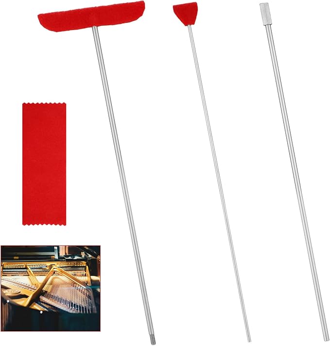 4pcs Grand Piano Soundboard Cleaning Tools, Big & Small Brush Head Cleaning Tool with Extension Rod and Soft Fiber Cloth Piano Cleaning Kit Piano Soundboard Cleaner