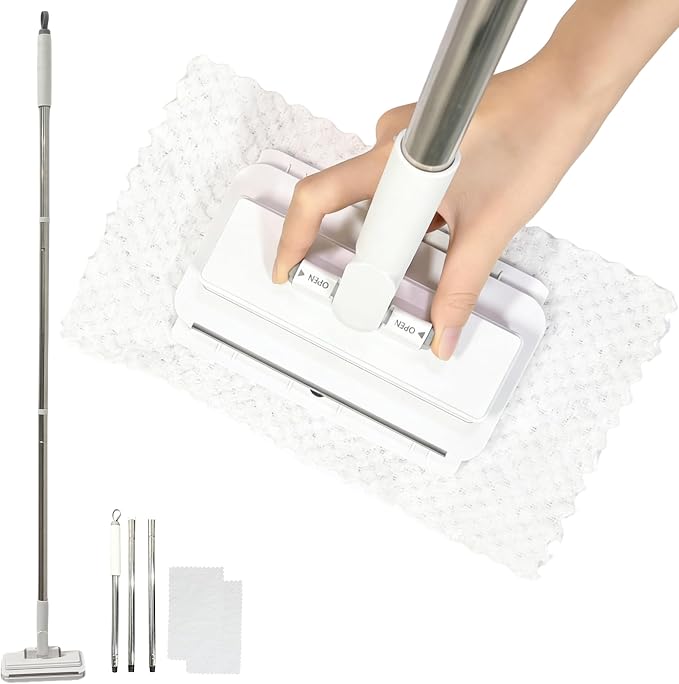 Mini Mop, Hands-Free One-Touch Pad Release, 360° Rotating Head, Wet & Dry, Extends Up to 48in Handle, Zero-Cost Old Cloth Compatible for Hardwood Floors, RV & Pet Hair