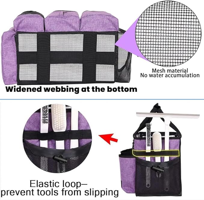 Wearable Cleaning Caddy Bag,Cleaning Supply Tote for Cleaning Supplies, Cleaning Organizer with Adjustable Shoulder and Waist Straps for Cleaners & Housekeepers (Enlarged Purple, Plus)