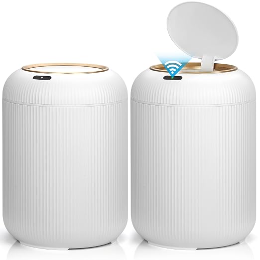 VZZNN 2 Pack Automatic Motion Sensor Trash Can with Lid,3 Gallon Slim Electric Garbage Can for Bathroom,Kitchen,Bedroom and Office,Waterproof
