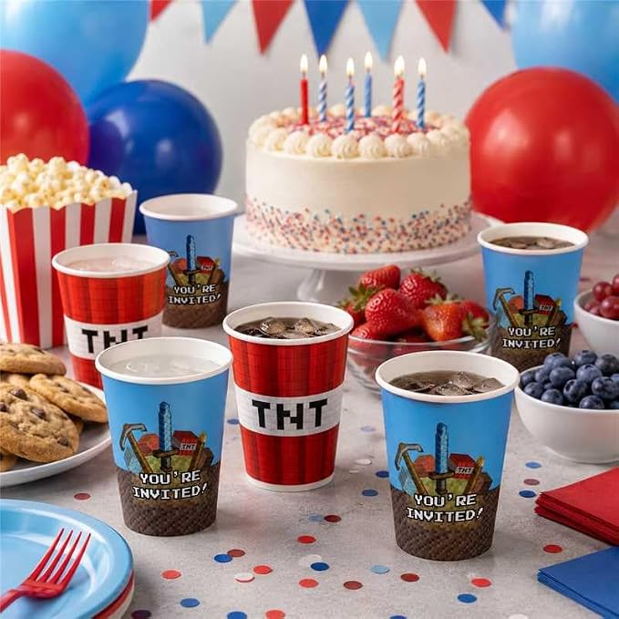 50Pcs Pixel Themed Paper Cups Disposable 9oz Paper Cups for for Sports Supplies Decorations Drinking for Birthday Party Favors