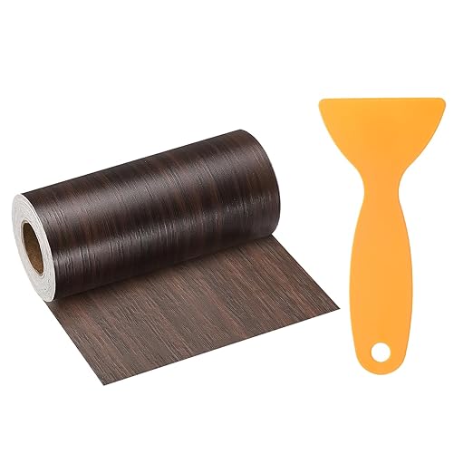 HARFINGTON Wood Grain Repair Tape 4.7 Inch x 33ft Self Adhesive Repair Patch Tape Simulated Wooden Floor Tapes with Plastic Scraper for Tables Doors Windows Furniture, Black Walnut