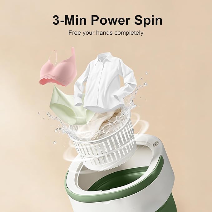 Portable Washing Machine - 22L Mini Foldable Washer with Spin Basket, 3 Cleaning Modes & Deep Cleaning for Small Clothes, Collapsible Laundry for Apartment, Home, Hotel and Travel (Green)