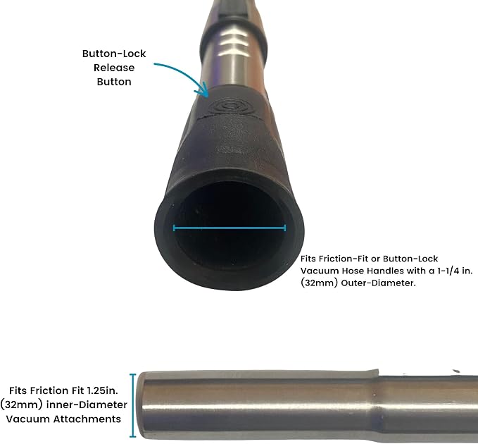 Wessel-Werk Adjustable Vacuum Extension Wand for Canister or Central Vacuum Accessories and Hoses, Fits 1-1/4 inch (32mm) Vacuum Accessories and Hoses (Button Locking)