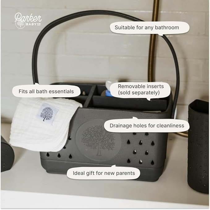 Parker Baby Large Bath Caddy | BPA Free & Food Grade Shower Caddy Organizer for Toys & Supplies | Quick-Dry, Sturdy & Perfect Size Shower Basket w/Handle in Neutral Colors